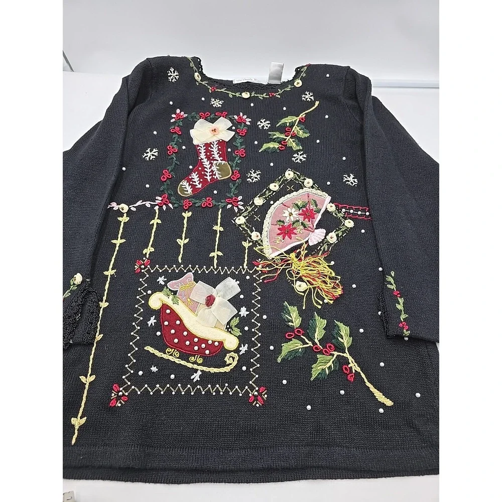 Victoria Jones Fall VTG Embroidered Ugly Christmas Sweater Beaded Woman S - Picture 5 of 12